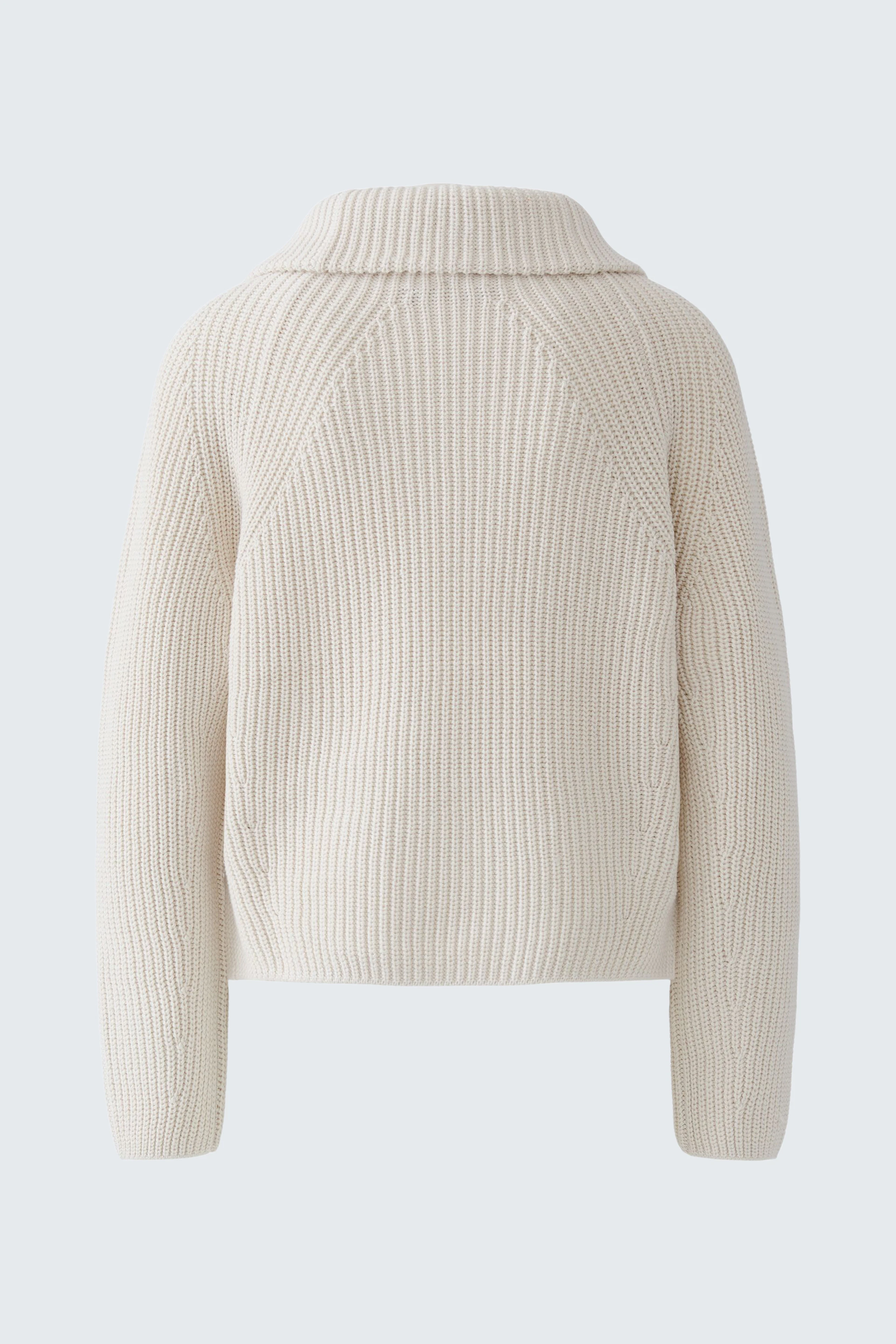 Beiger Damen-Pullover: Rückansicht eines strukturierten Pullovers mit breitem Kragen, ohne Model.