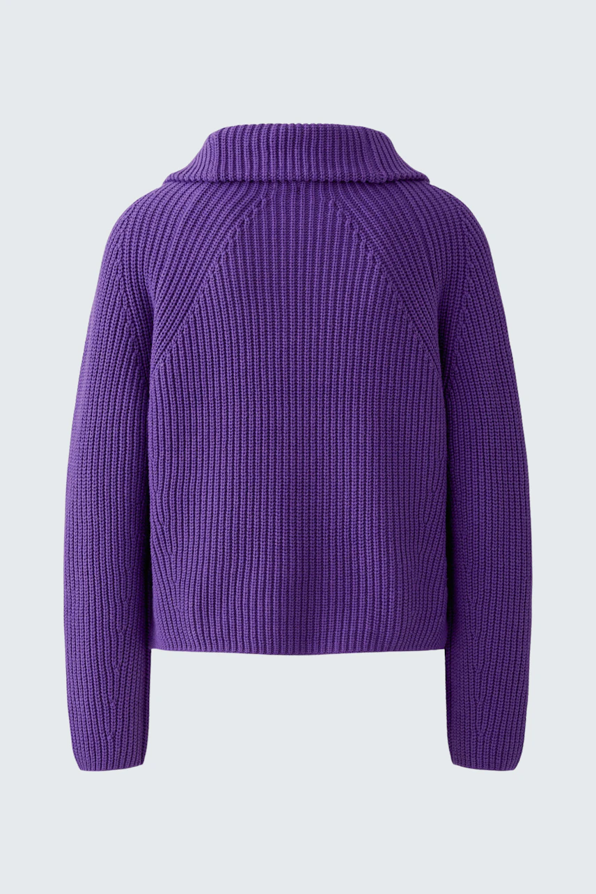 Vibrant purple pullover: Cozy ribbed design, perfect for casual wear. No model, just the garment shown.