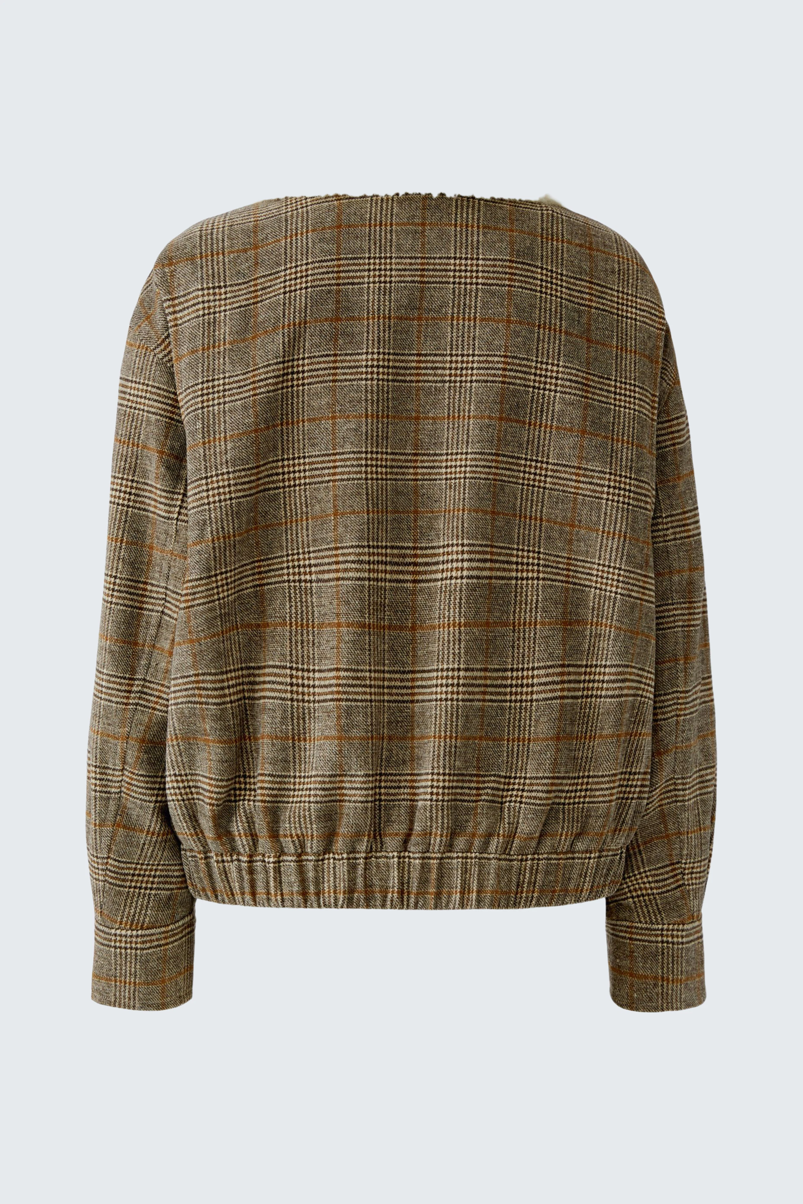 Casual women's blouson: Brown plaid blouson with elastic hem, perfect for a relaxed look.