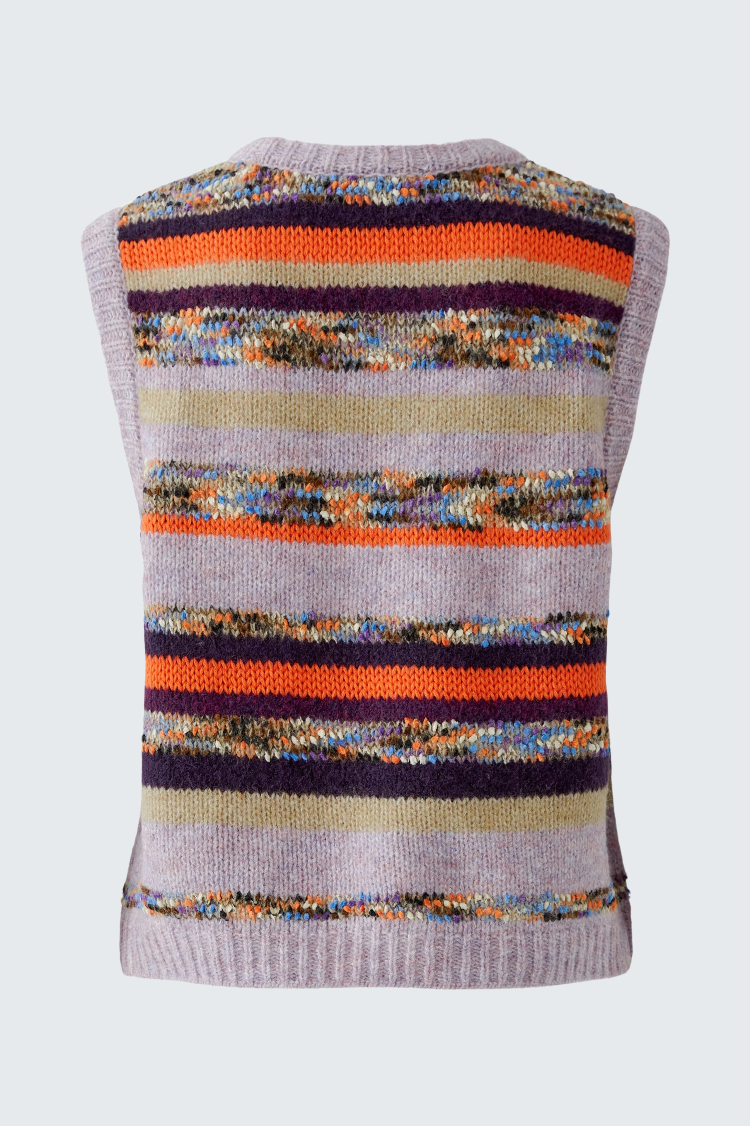 Bunter Damen-Pullunder: Gestreifter Strickpullunder in lebhaften Farben, ideal für einen lässigen Look.
