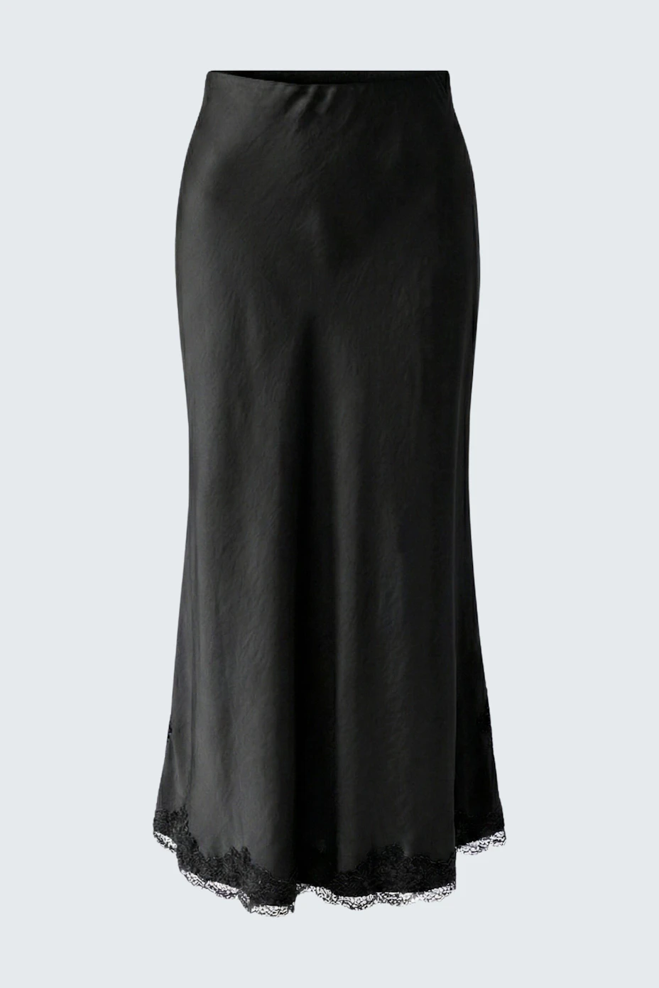 Black maxi skirt with lace hem, perfect for versatile styling. No model, just the skirt shown.