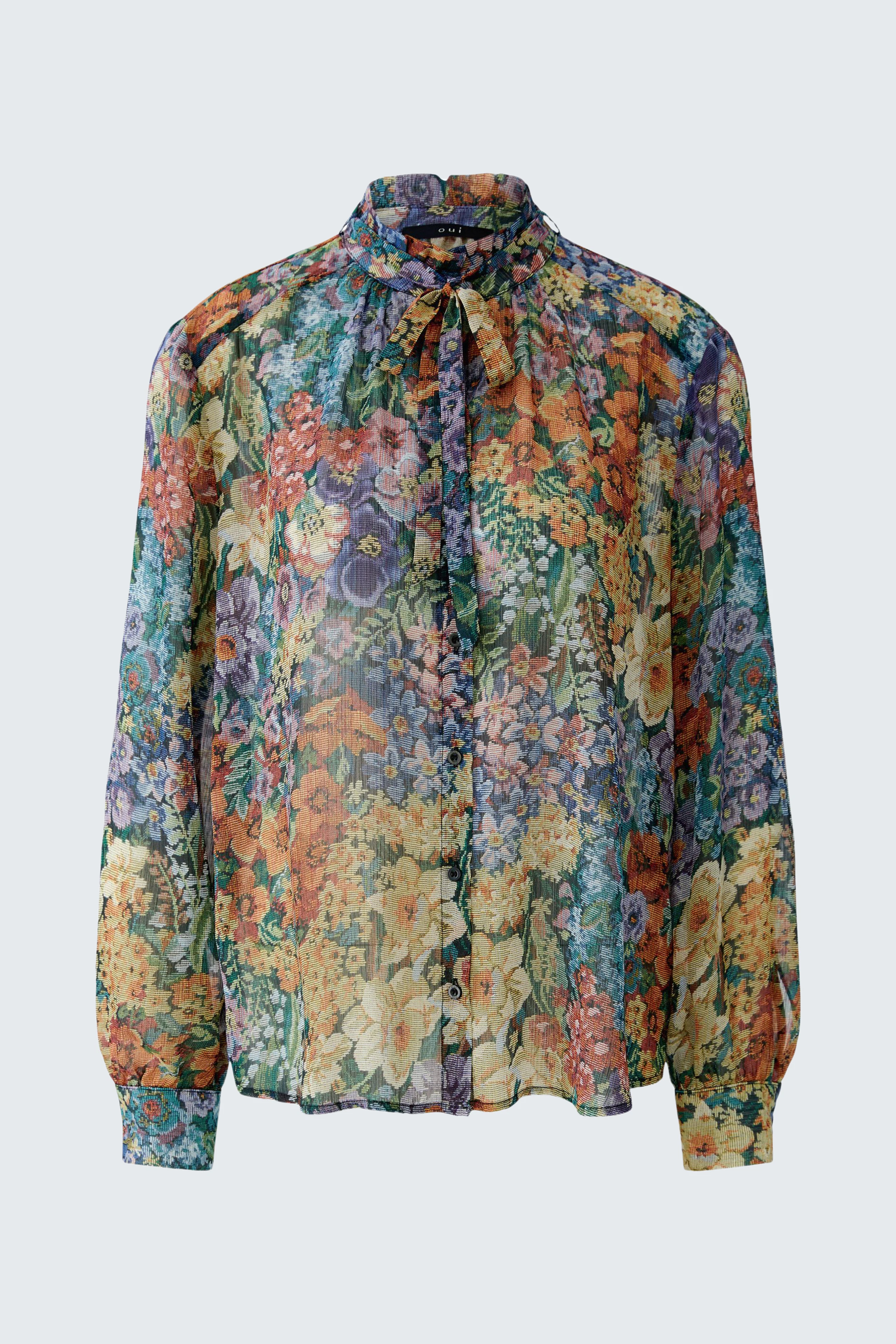 Bunte Damen-Bluse: Florales Muster, transparentes Design, ideal für einen frischen, modischen Look.
