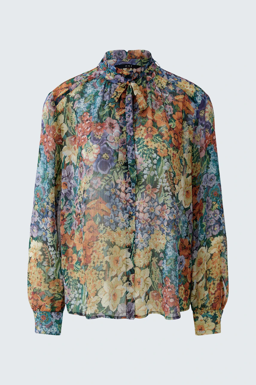 Bunte Damen-Bluse: Florales Muster, transparentes Design, ideal für einen frischen, modischen Look.