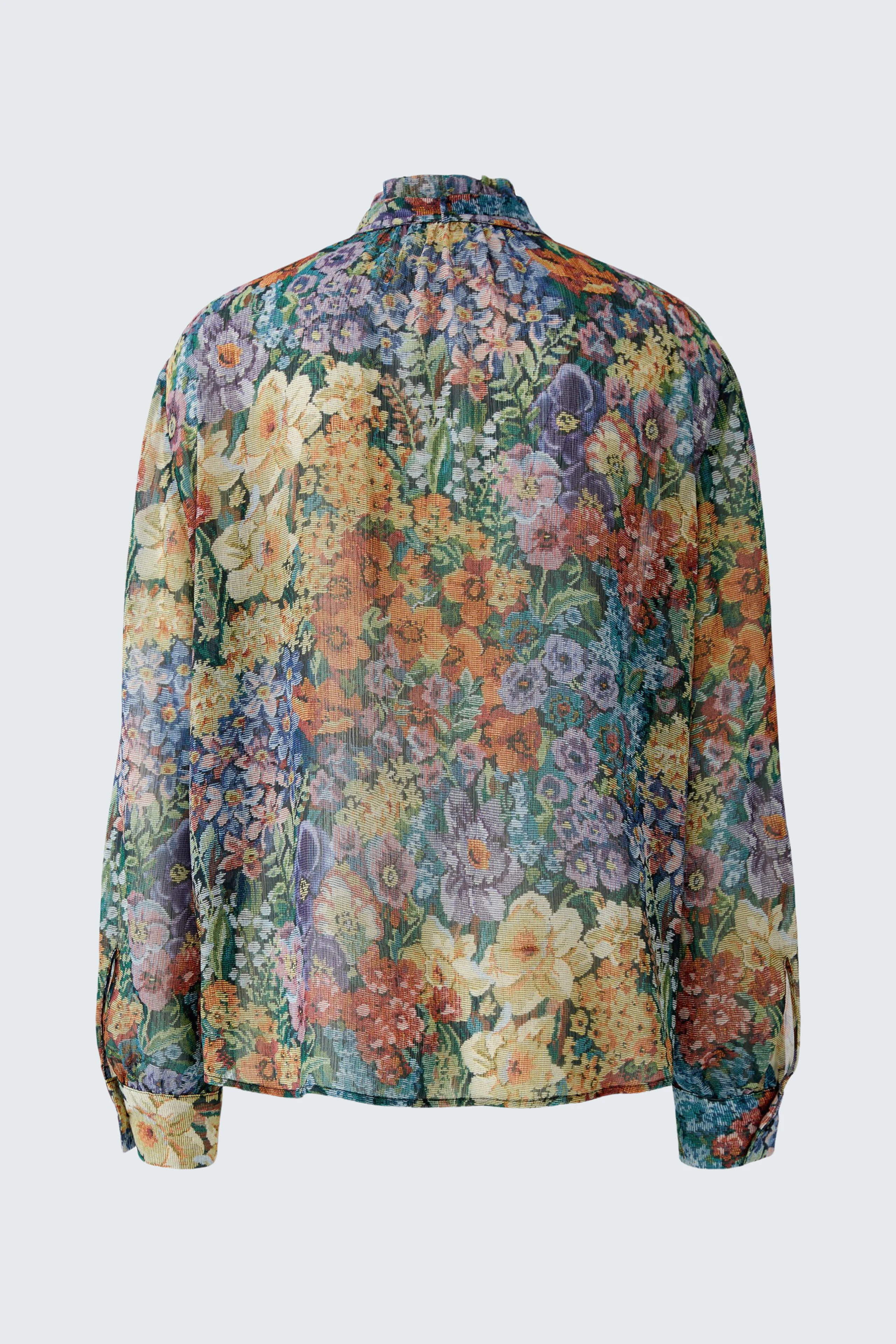 Florale Damen-Bluse: Bunte Bluse mit Blumenmuster, locker geschnitten, ohne Model im Bild.