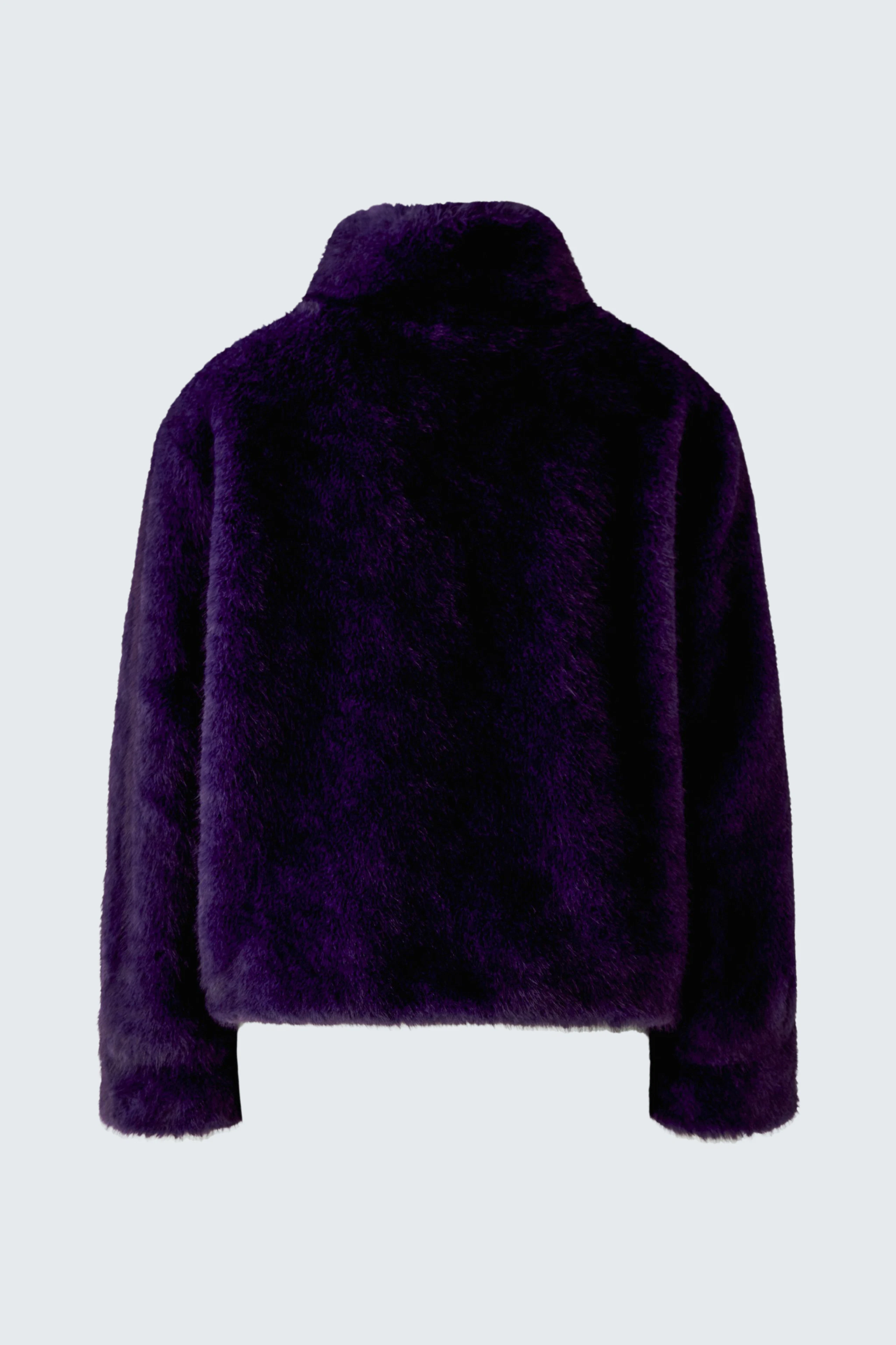 Plush purple outdoor jacket: Soft, cozy texture, perfect for chilly days. No model, just the jacket.