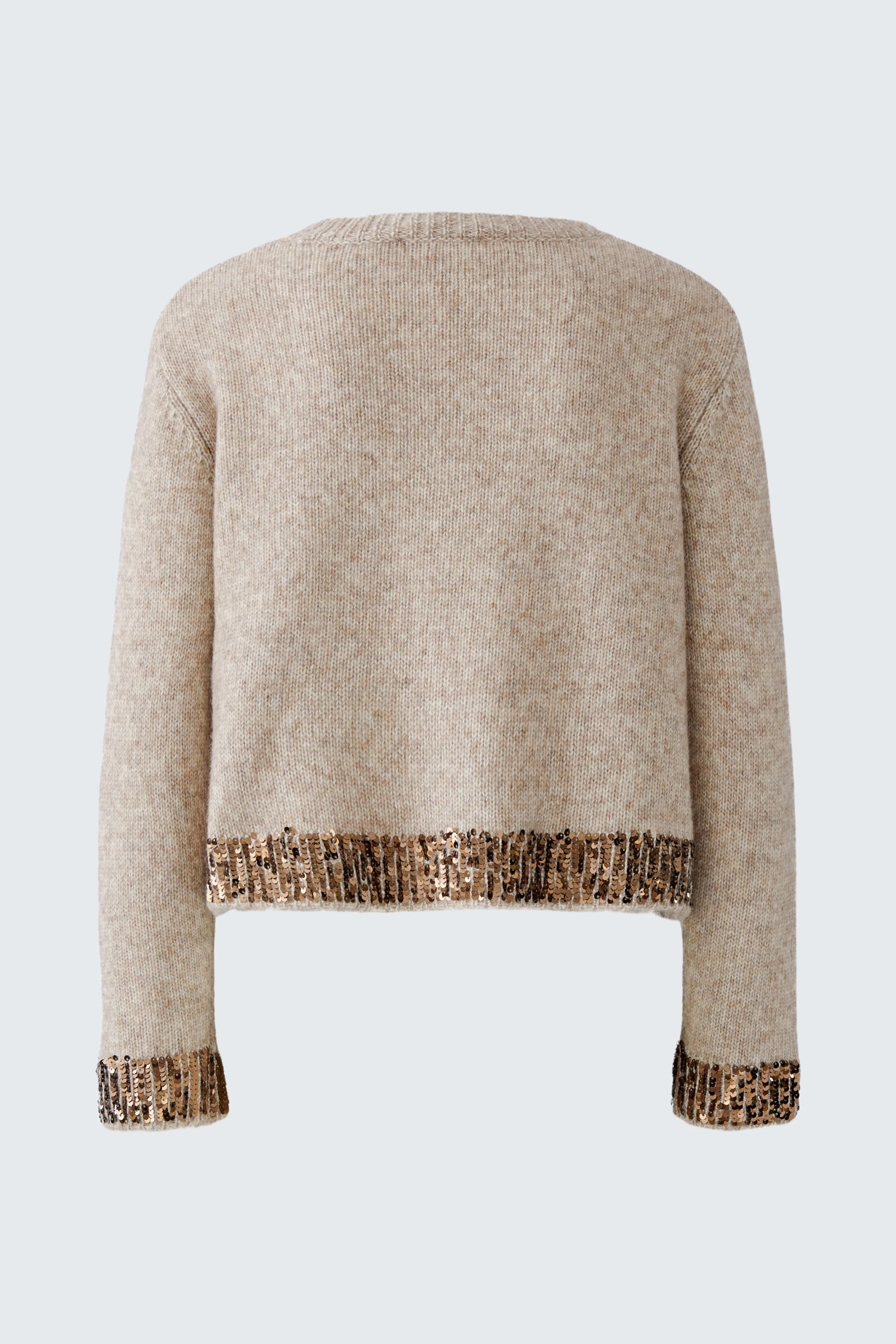Casual women's pullover: Beige pullover with sequin details on cuffs and hem, perfect for a relaxed look.