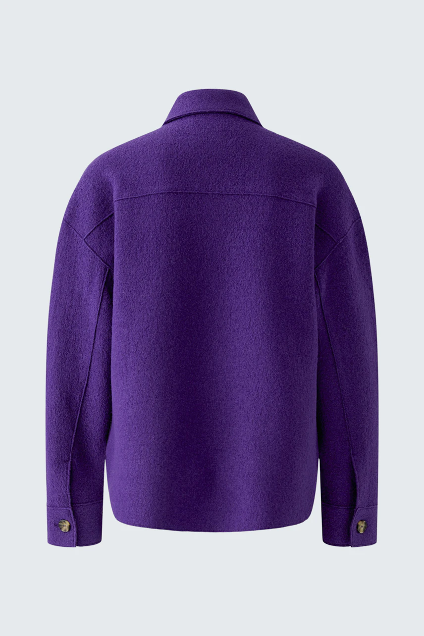 Vibrant purple overshirt with buttoned cuffs, perfect for layering in cooler weather.
