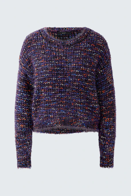 Lässiger Damen-Pullover: Bunter Strickpullover mit grobem Muster, ideal für einen entspannten Look.