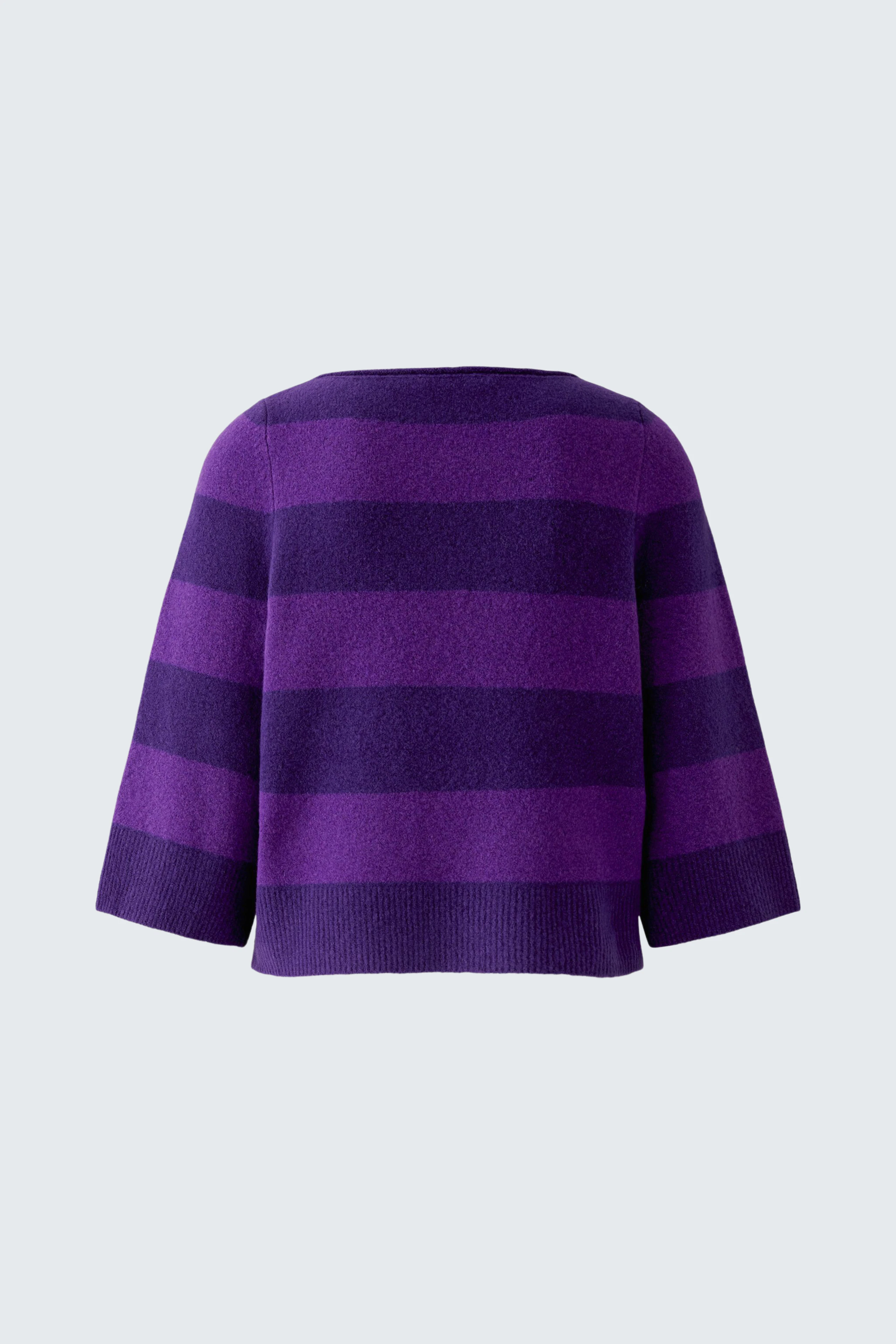 Striped purple pullover: Bold horizontal stripes in dark and light purple, no model shown.