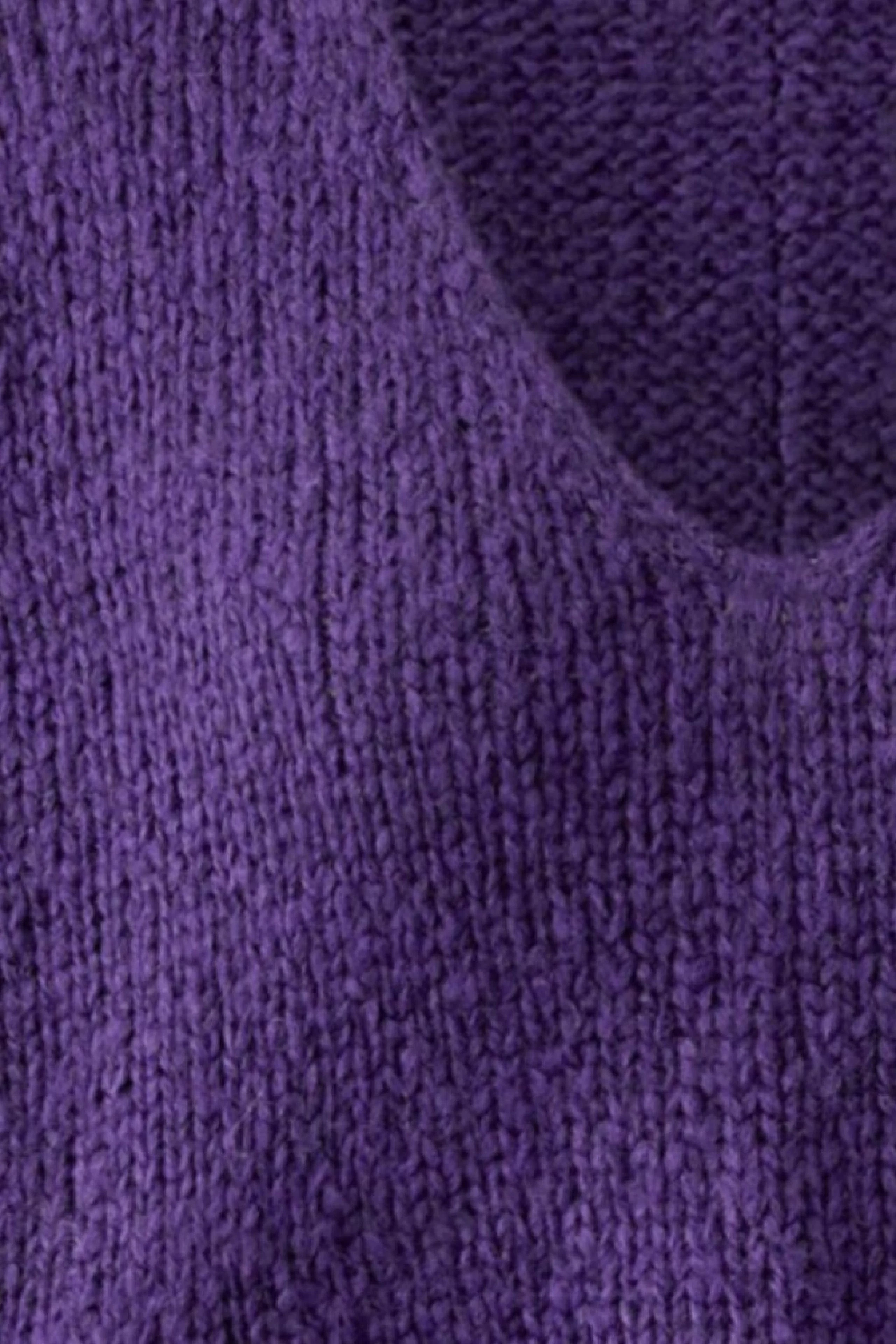 Purple knit pullover with a textured finish, showcasing a close-up of the fabric's detail.