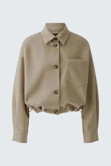 Casual women's jacket: Beige button-up jacket with a front pocket, perfect for layering.