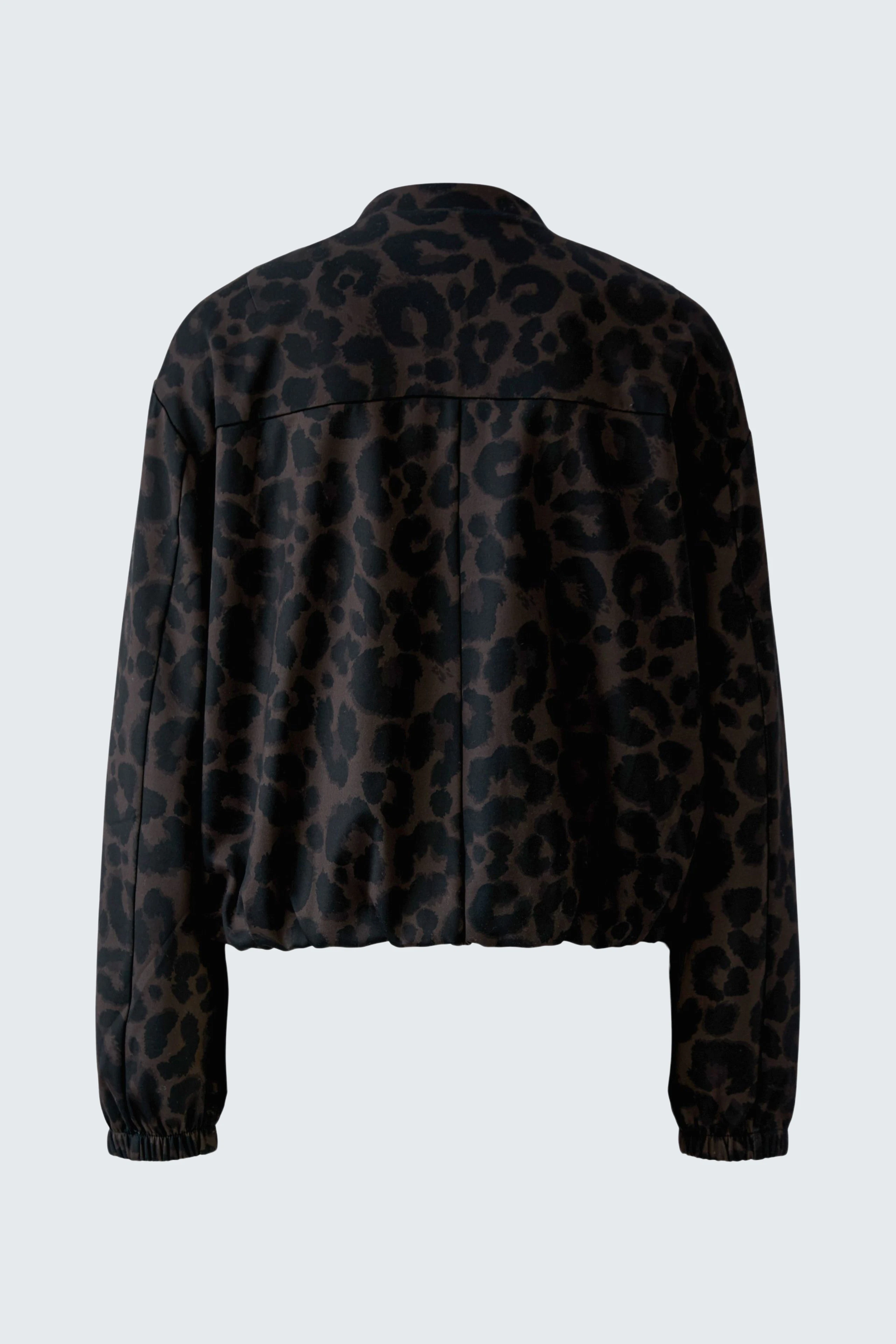 Leopard print blouson: A stylish, cropped jacket with a bold pattern, perfect for a trendy look.