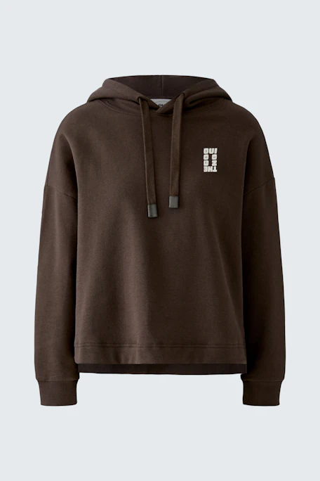 Brauner Damen-Hoodie: Bequemer Kapuzenpullover mit Kordelzug und kleinem Logo-Print auf der Brust.