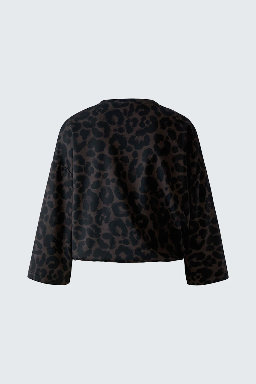 Damen-Sweatshirt: Schwarzes Sweatshirt mit Leopardenmuster, lässig und modisch.