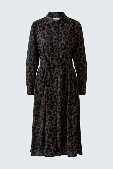 Leopard print midi dress: A stylish piece with long sleeves and a button-up front, perfect for any occasion.