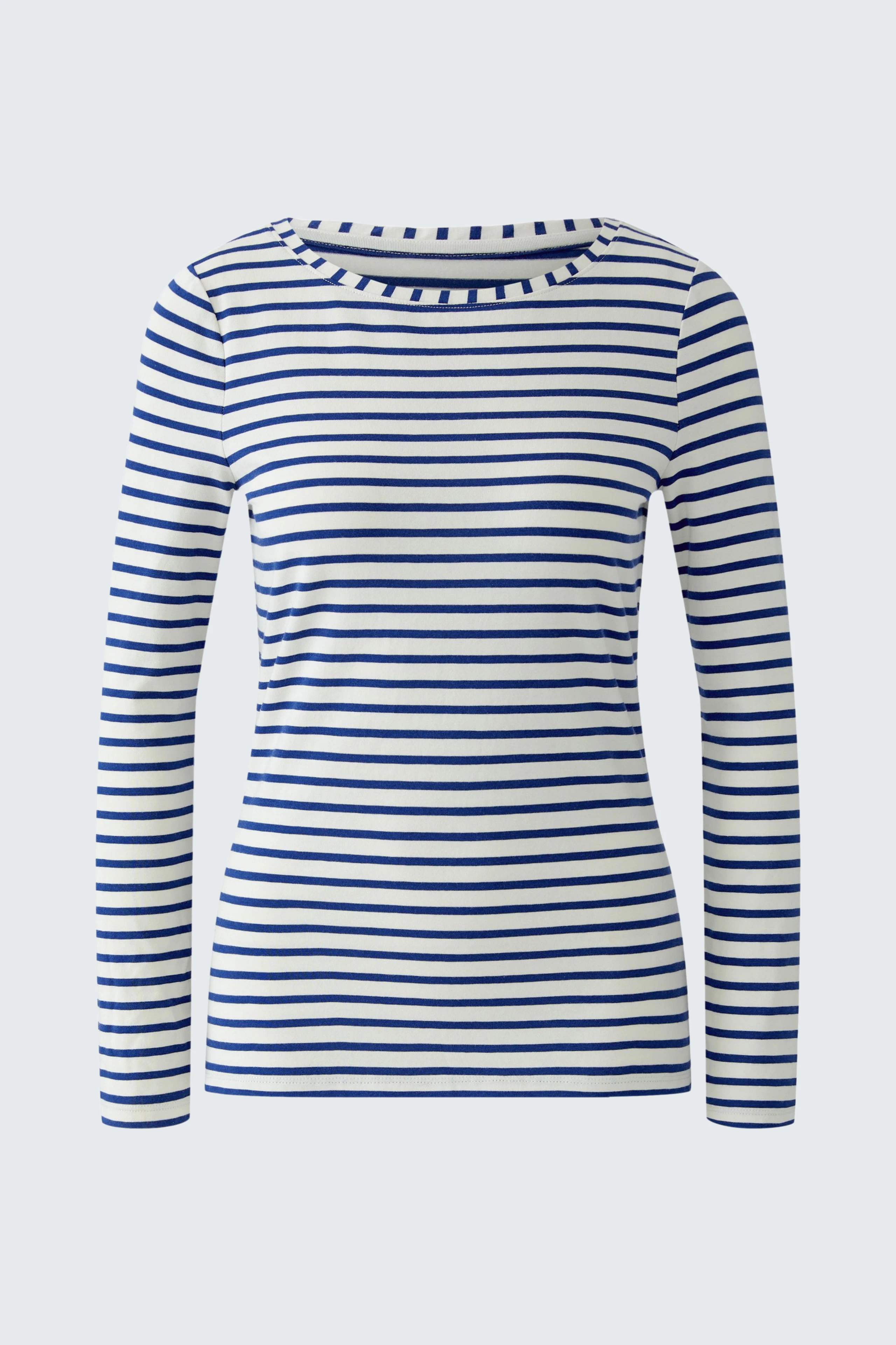 Gestreiftes Langarmshirt: Blau-weißes Shirt mit Rundhalsausschnitt, ideal für lässige Alltagslooks.