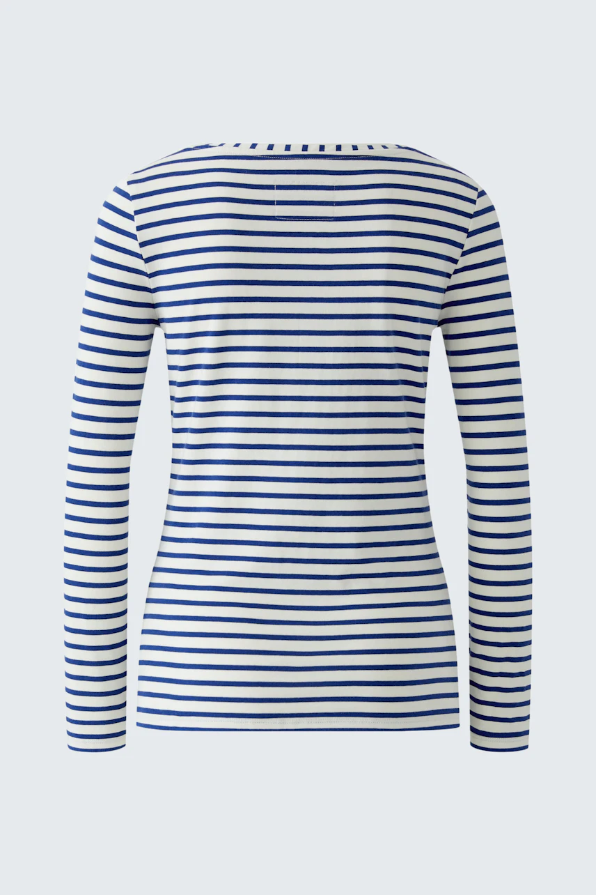 Gestreiftes Langarmshirt: Rückansicht eines blau-weiß gestreiften Shirts ohne Model, schlicht und zeitlos.