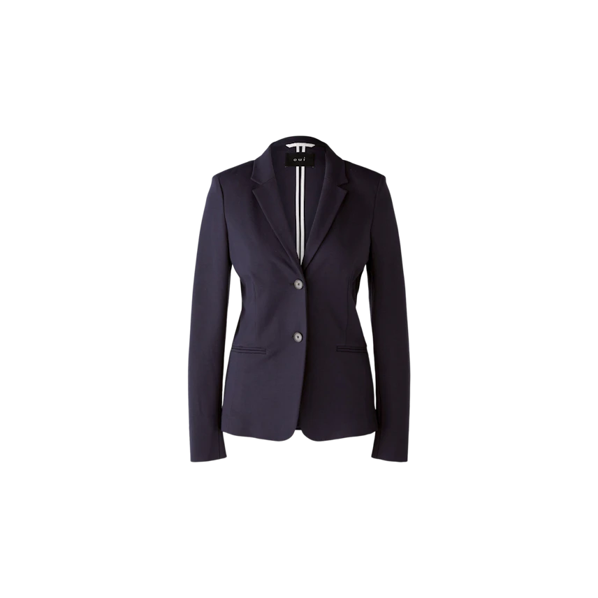 Elegant women's blazer in navy blue with a tailored fit and classic lapels.