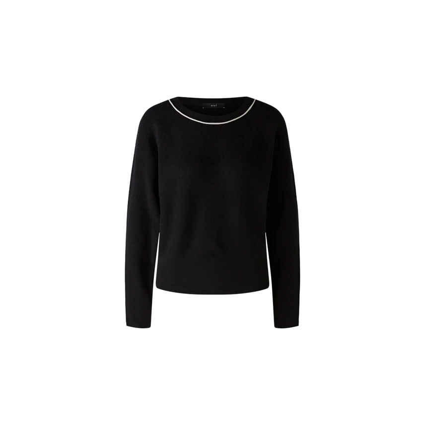 Elegant black pullover with a subtle neckline, perfect for stylish layering.