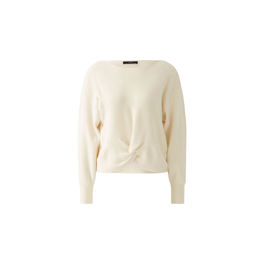 Stylish women's pullover in cream with a knotted front detail, perfect for casual outfits.
