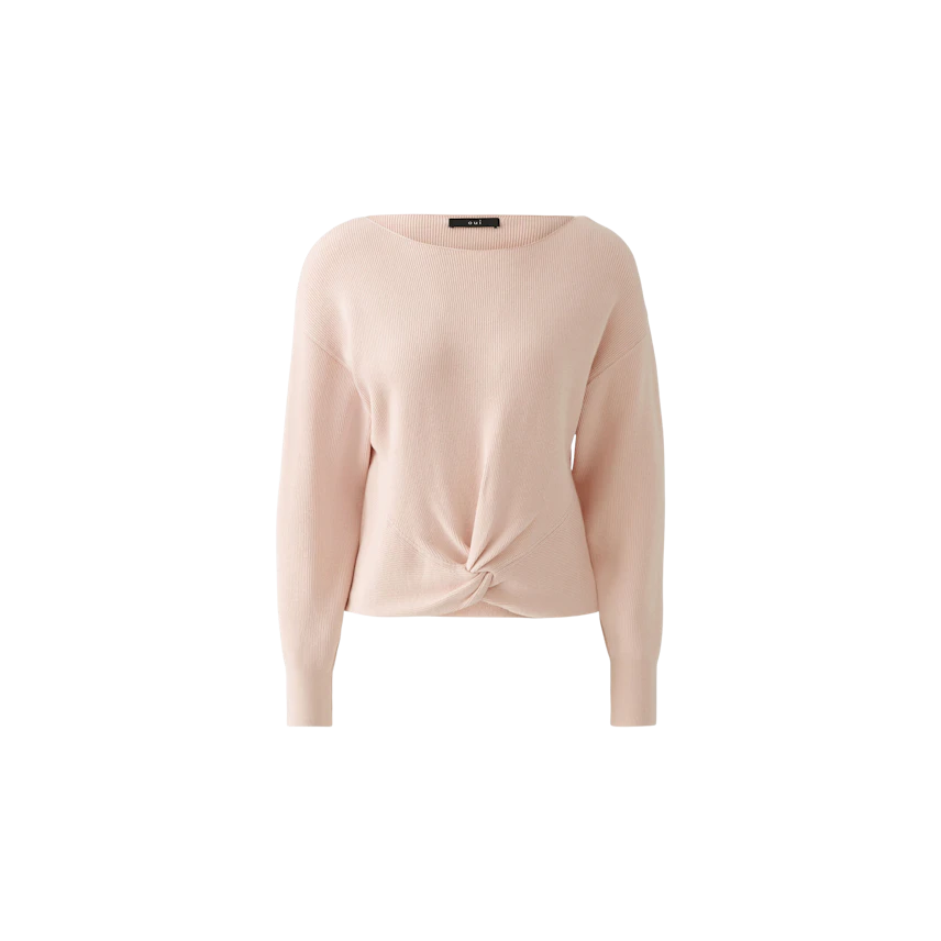 Stylish women's pullover in soft pink with a trendy knot detail at the front.
