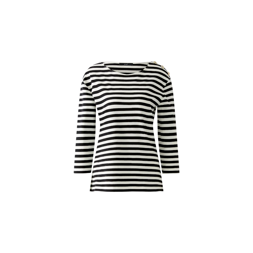 Langarmshirt: Schwarz-weiß gestreiftes Shirt mit weitem Ausschnitt und langen Ärmeln.