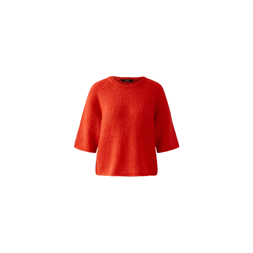 Stylish women's pullover in vibrant red with a relaxed fit and three-quarter sleeves.