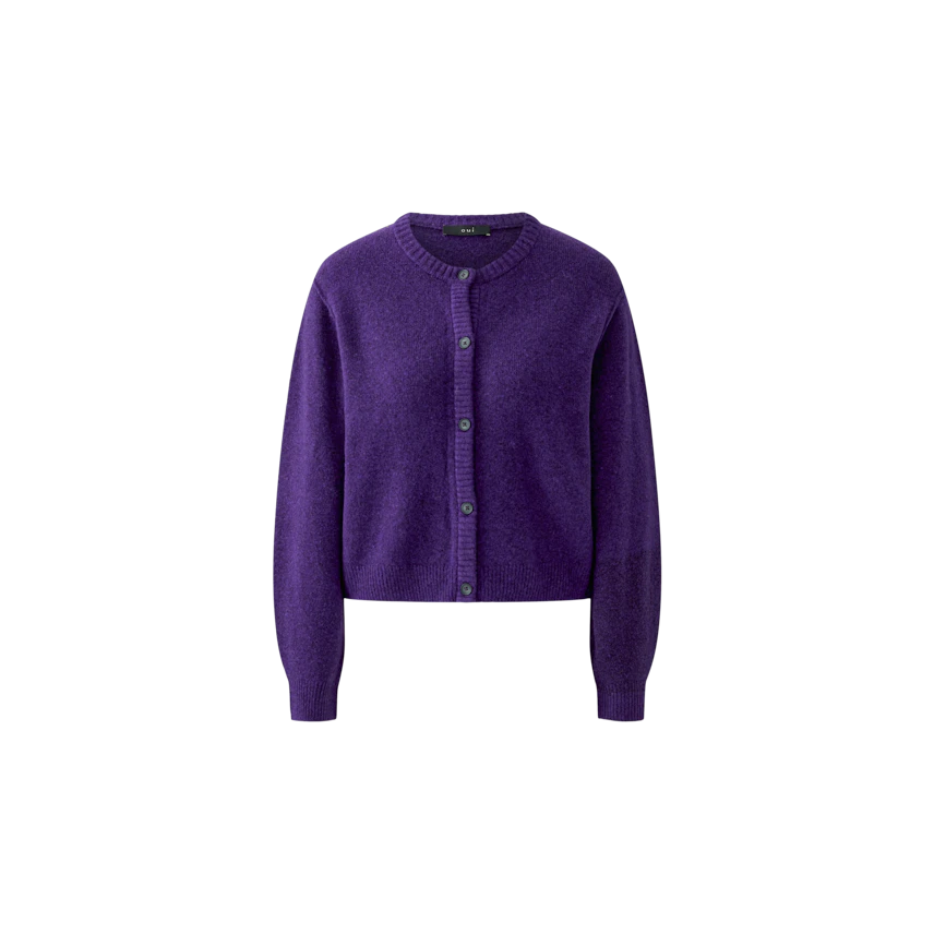 Purple knit cardigan: Cozy and casual, perfect for layering in cooler weather.