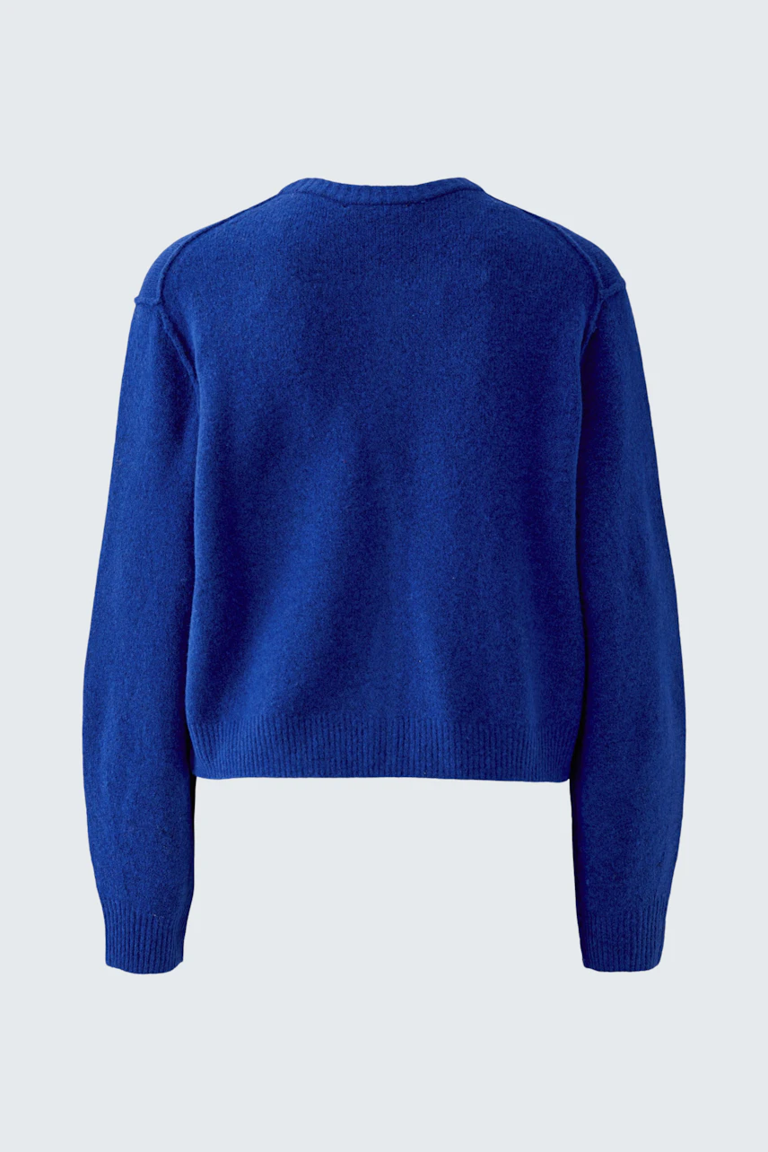 Blue knit cardigan: Simple design, no model shown. Perfect for layering and casual wear.