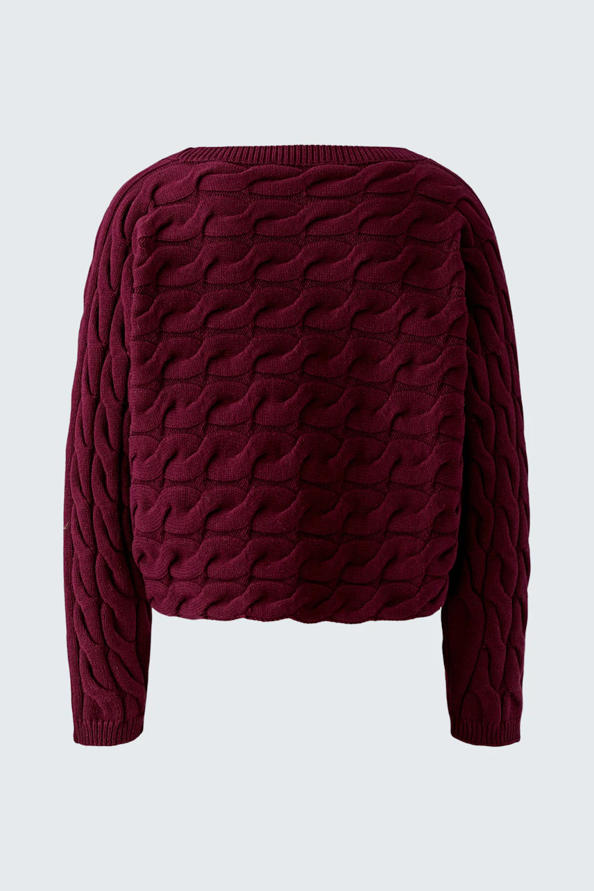 Damen-Pullover in dunklem Rot mit strukturiertem Muster, lässig und bequem.