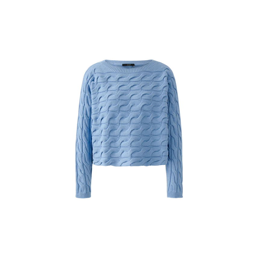 Casual women's pullover in light blue with a textured wave pattern, perfect for everyday wear.