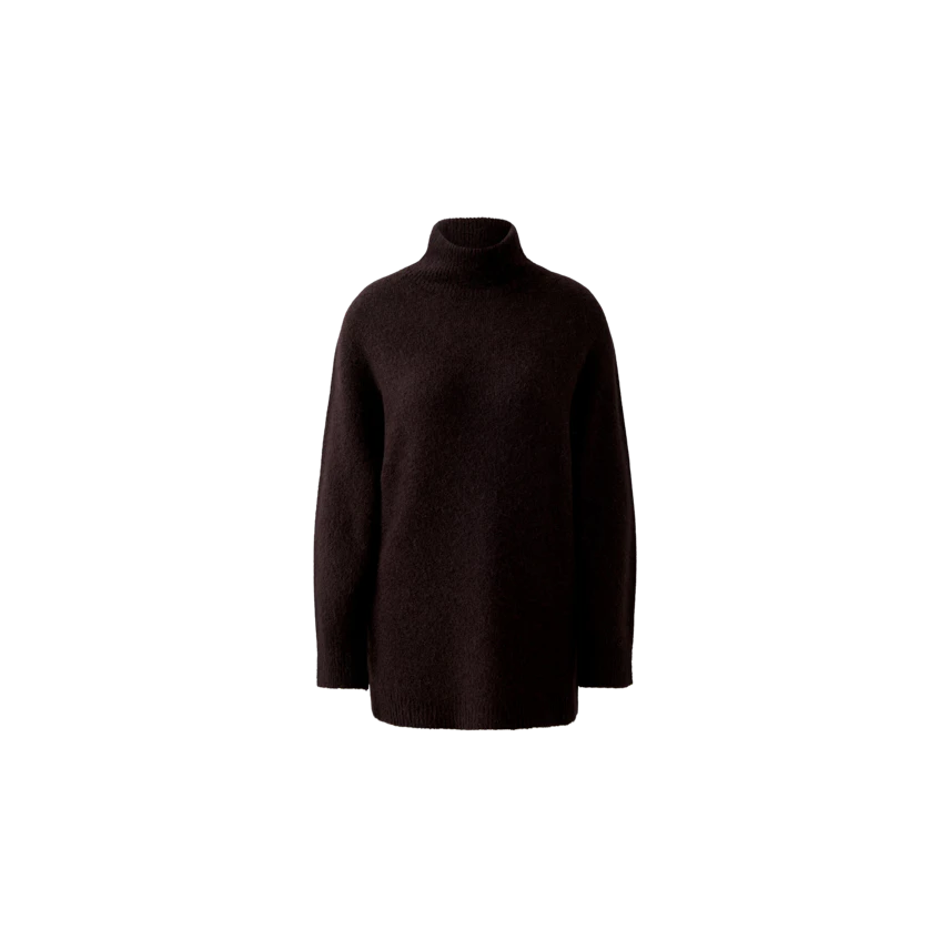 Cozy women's pullover in dark brown with a relaxed fit and high neck for comfort.