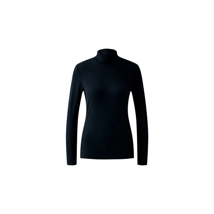 Schwarzes Langarmshirt mit Stehkragen für Damen, ideal für lässige Outfits.