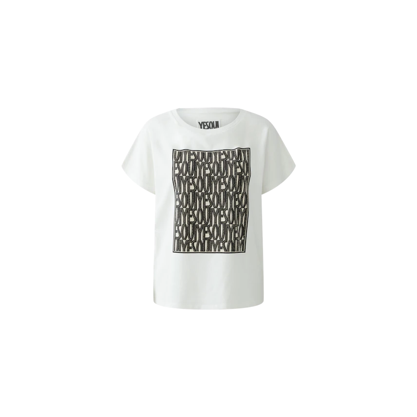 Bequemes Damen-T-Shirt in Weiß mit auffälligem Schriftzug. Ideal für lässige Outfits.