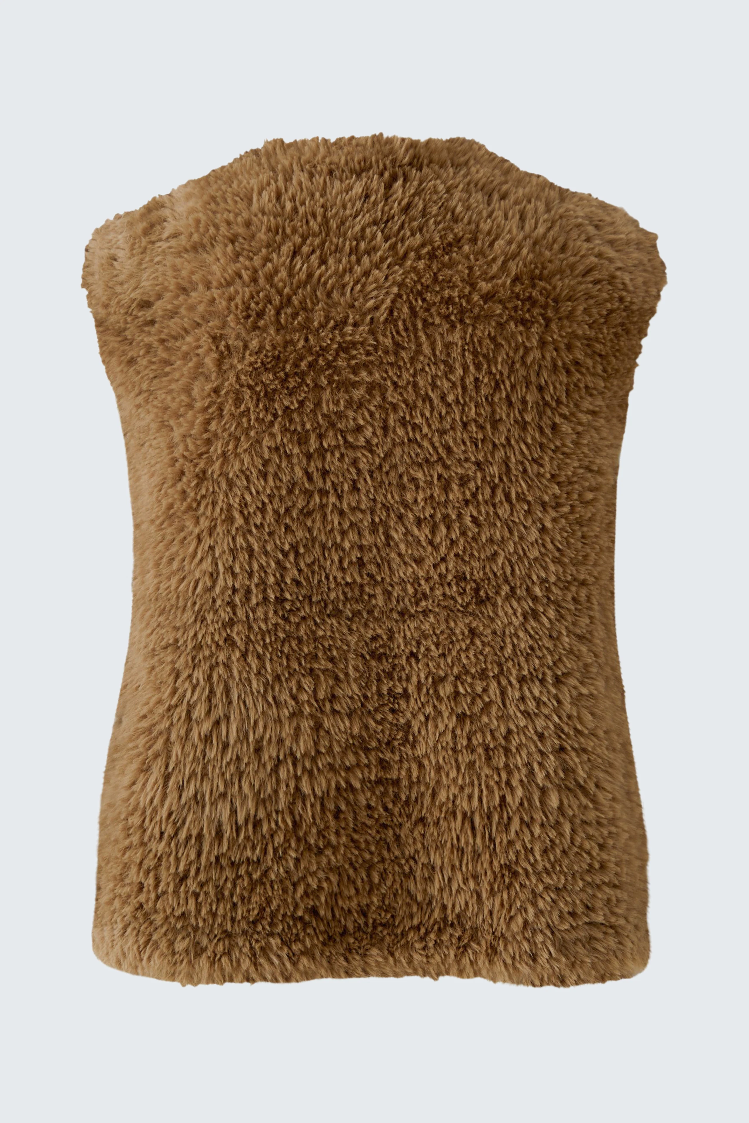 Brown knit vest: Cozy, textured design perfect for layering. No model, just the garment shown.