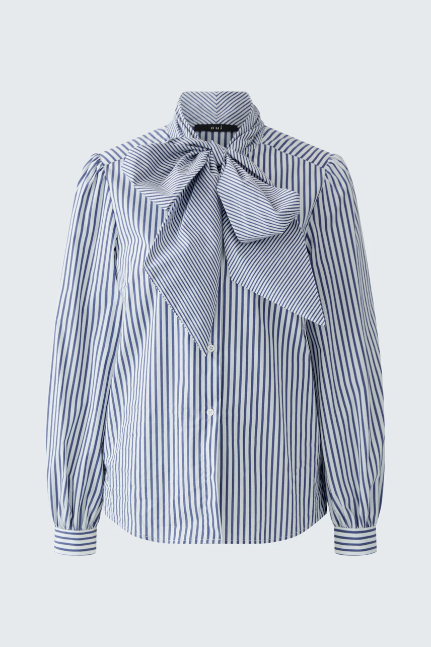 Gestreifte Schluppenbluse: Klassisches Design mit großer Schleife, perfekt für vielseitige Outfits.