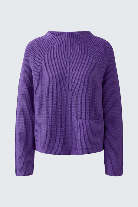 Purple ribbed pullover with a front pocket, perfect for casual wear.