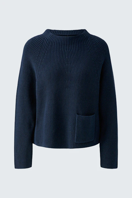 Bequemer Damen-Pullover in Dunkelblau mit lässigem Schnitt und praktischer Tasche.