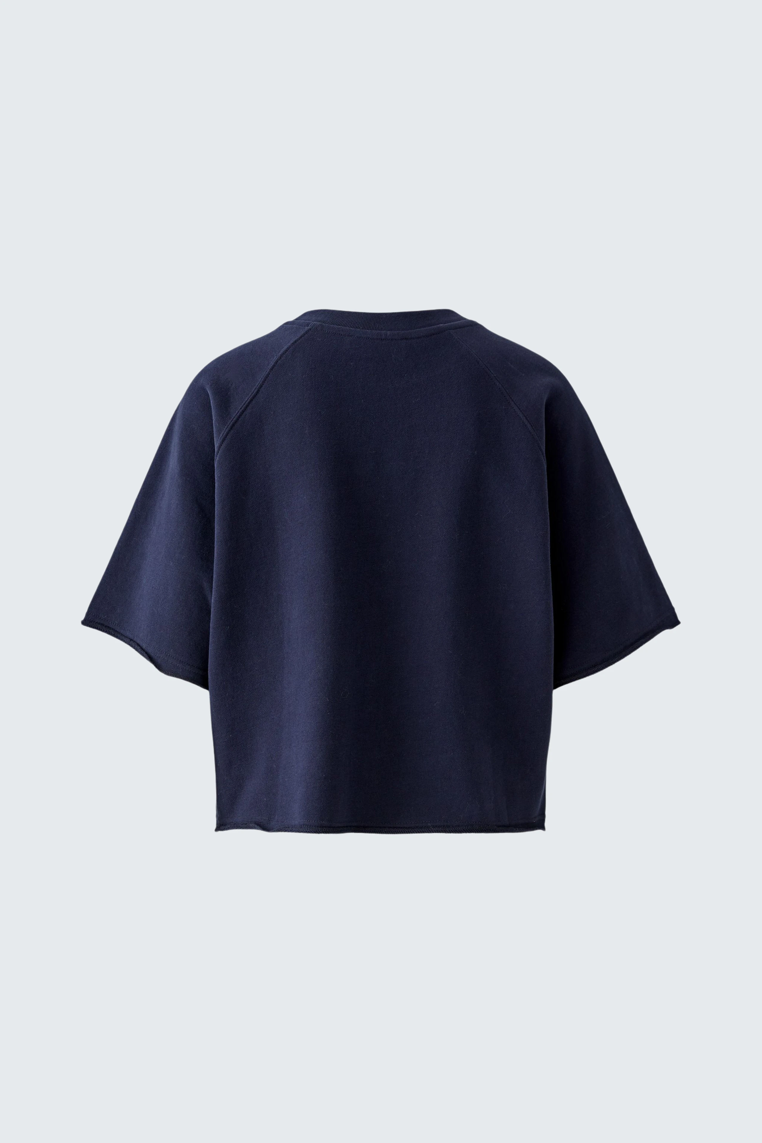 Casual women's sweatshirt in navy blue, short sleeves, relaxed fit, perfect for everyday comfort.