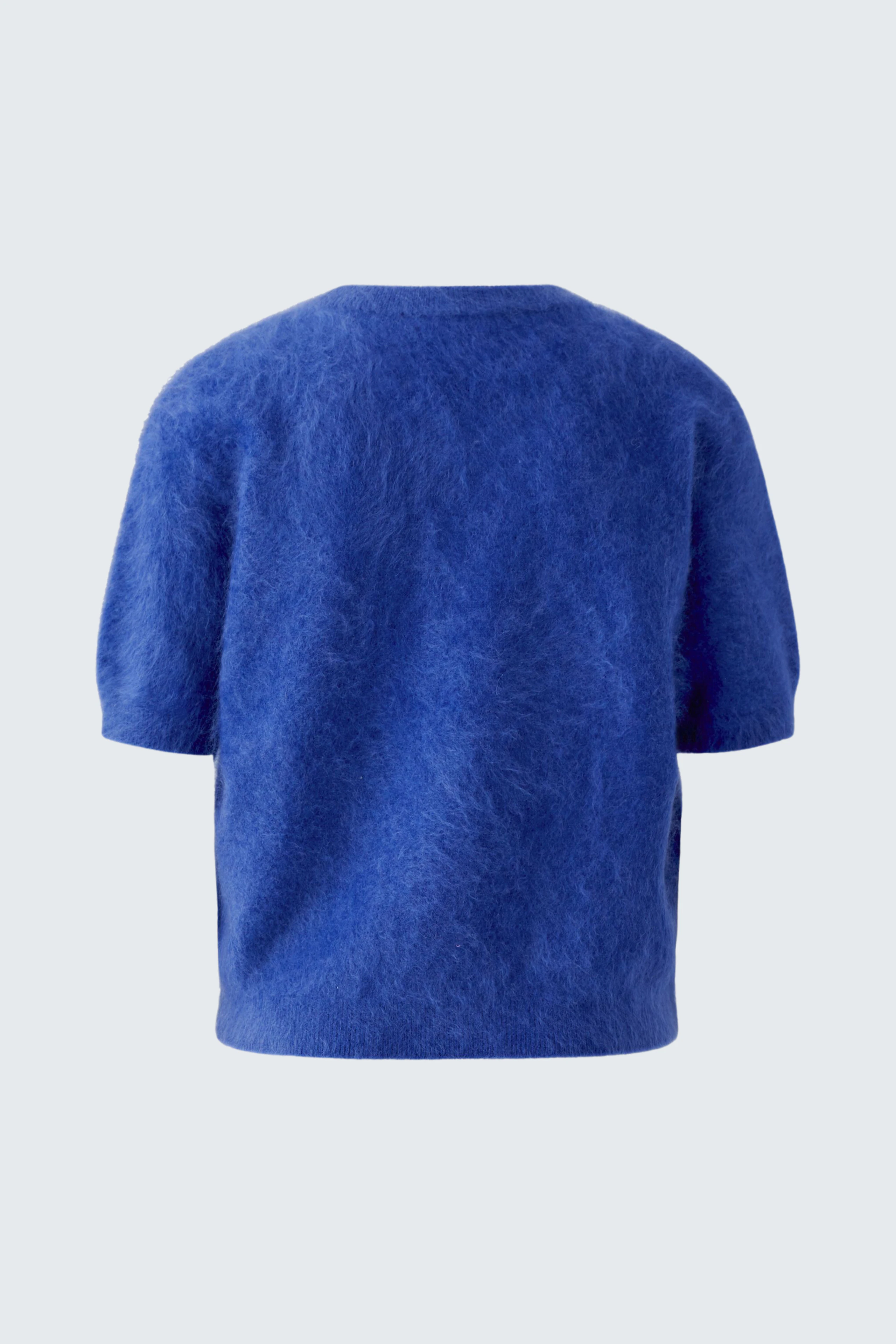 Blauer Damen-Pullover: Weicher, kurzärmeliger Pullover ohne Model, ideal für lässige Outfits.