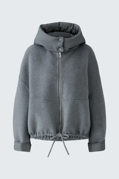Graue Damen-Jacke: Bequeme Kapuzenjacke mit Reißverschluss und Kordelzug, ideal für kühle Tage.