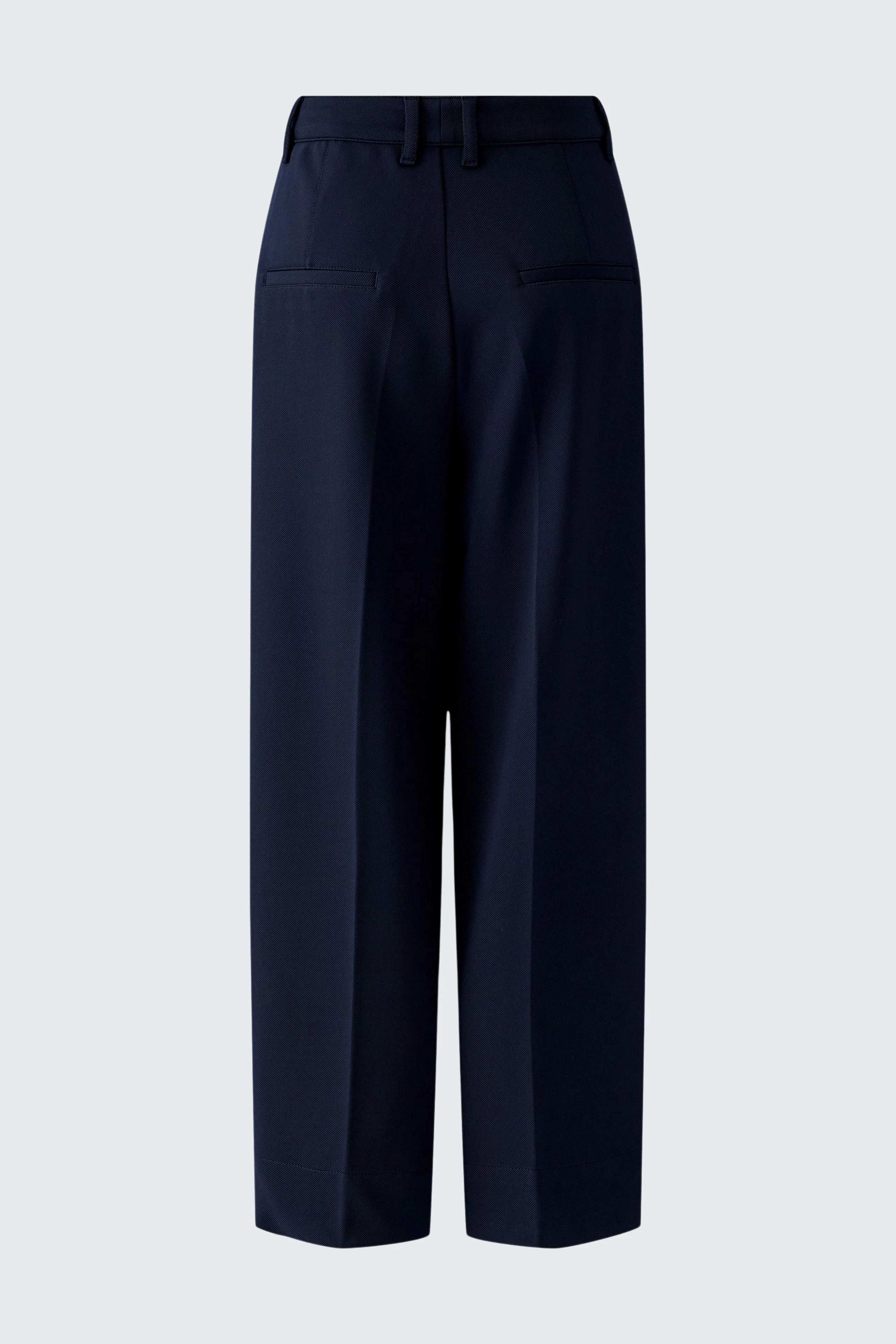 Bundfaltenhose in Dunkelblau: Klassische Damenhose mit weitem Bein, ohne Model präsentiert.