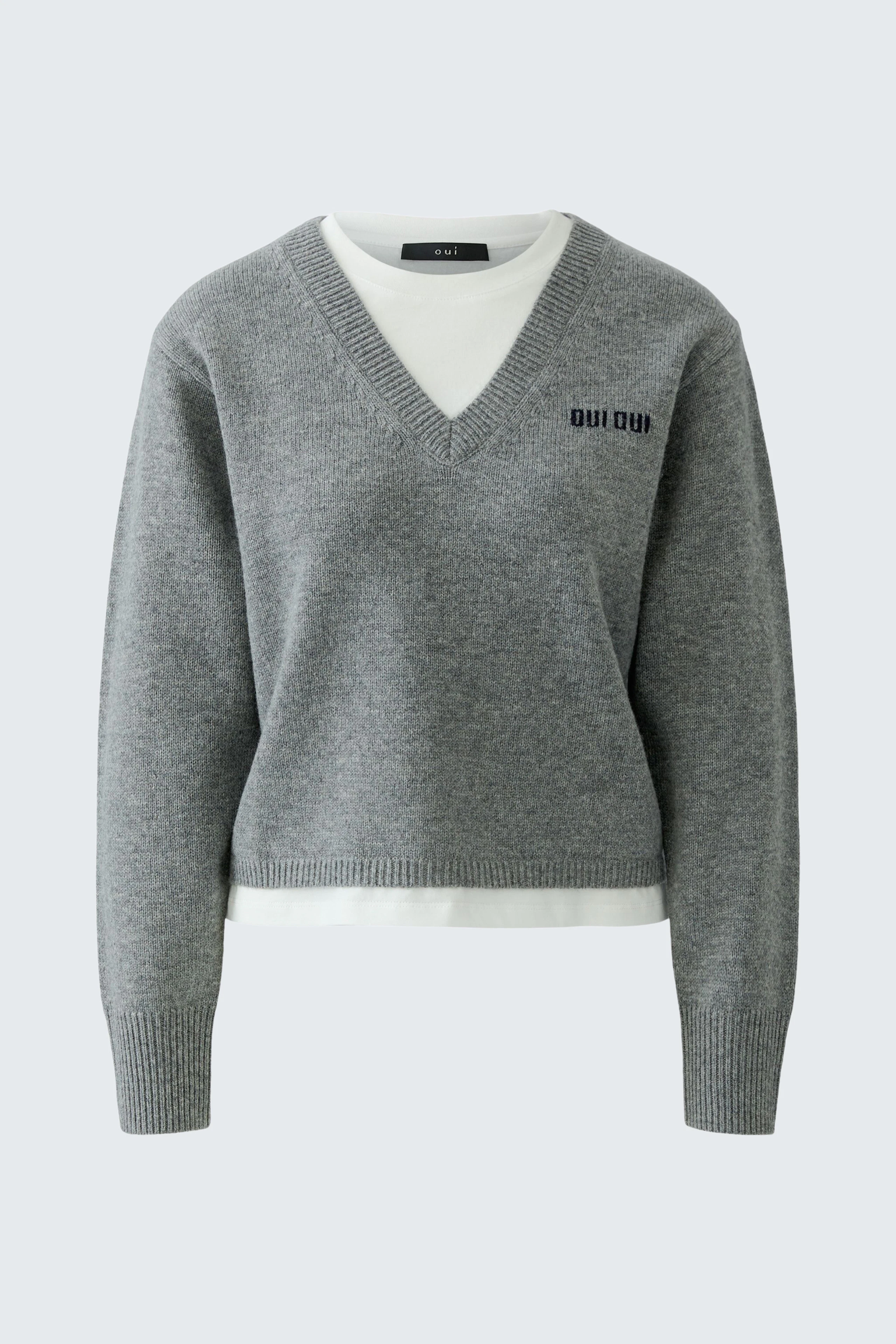 Grauer Damen-Pullover: Schlichter V-Ausschnitt, weiches Material, ideal für lässige Outfits.
