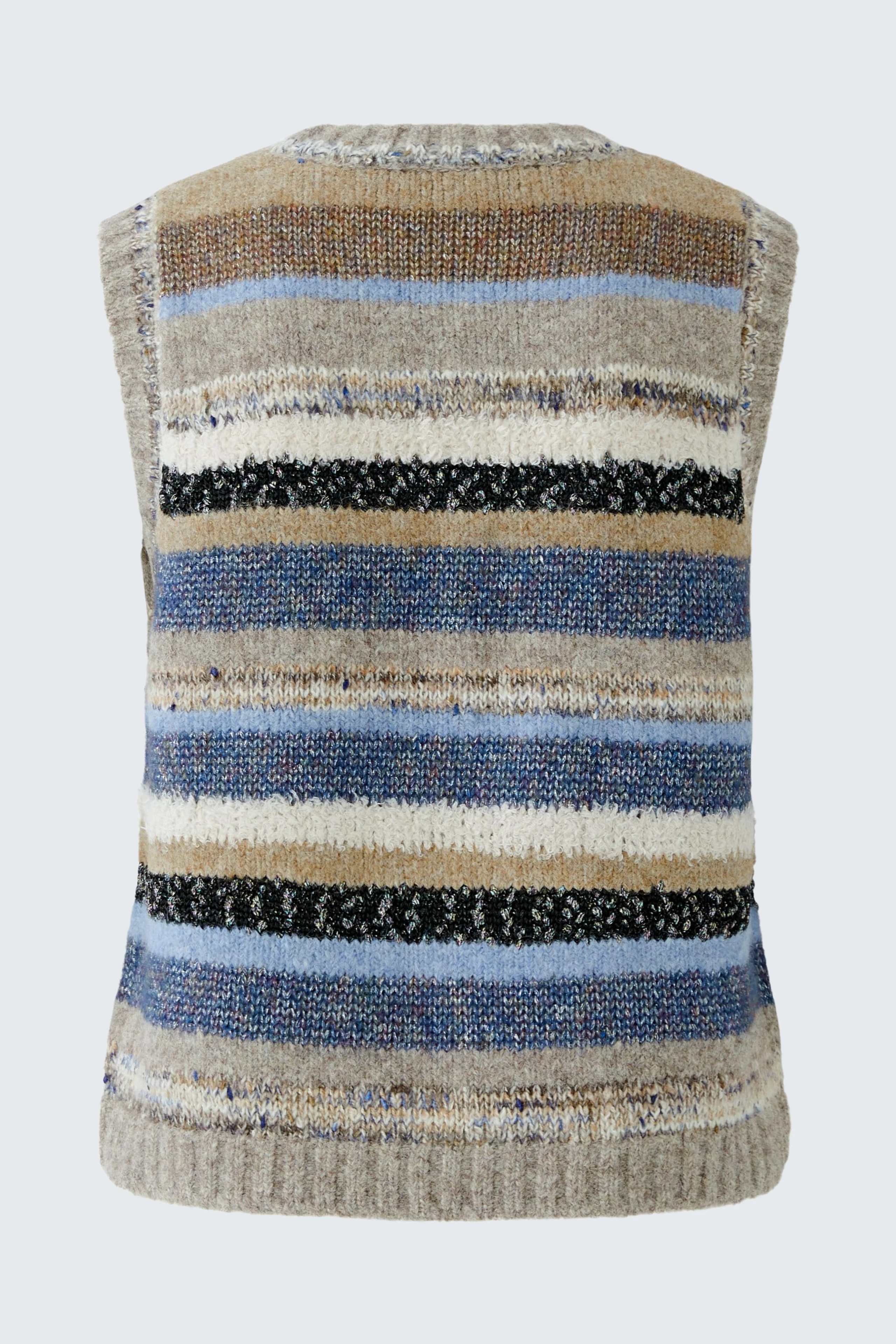 Striped pullunder in earthy tones, featuring blue and black accents. Casual and versatile for layering.