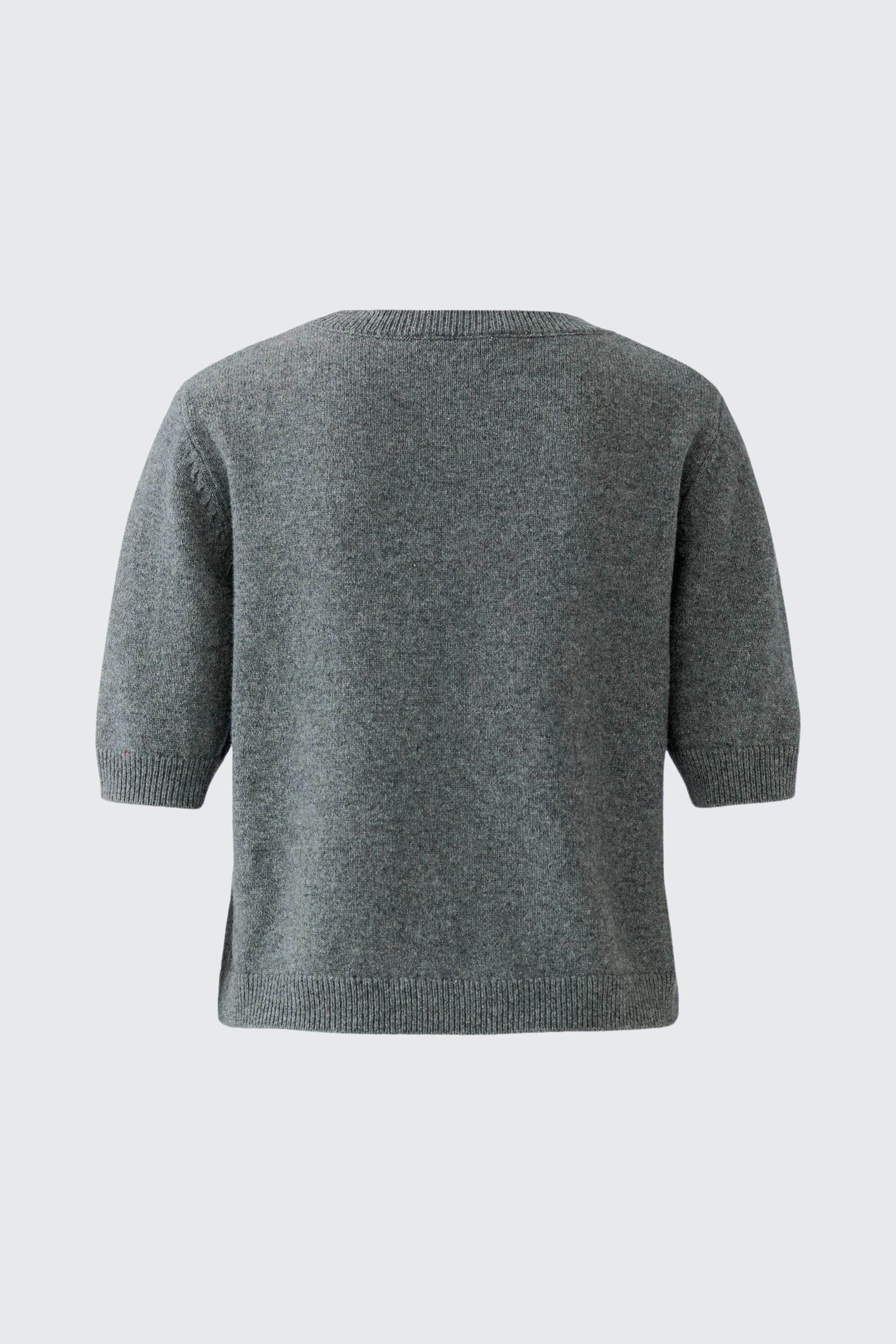 Casual women's pullover in grey, shown from the back. Simple design with half sleeves.