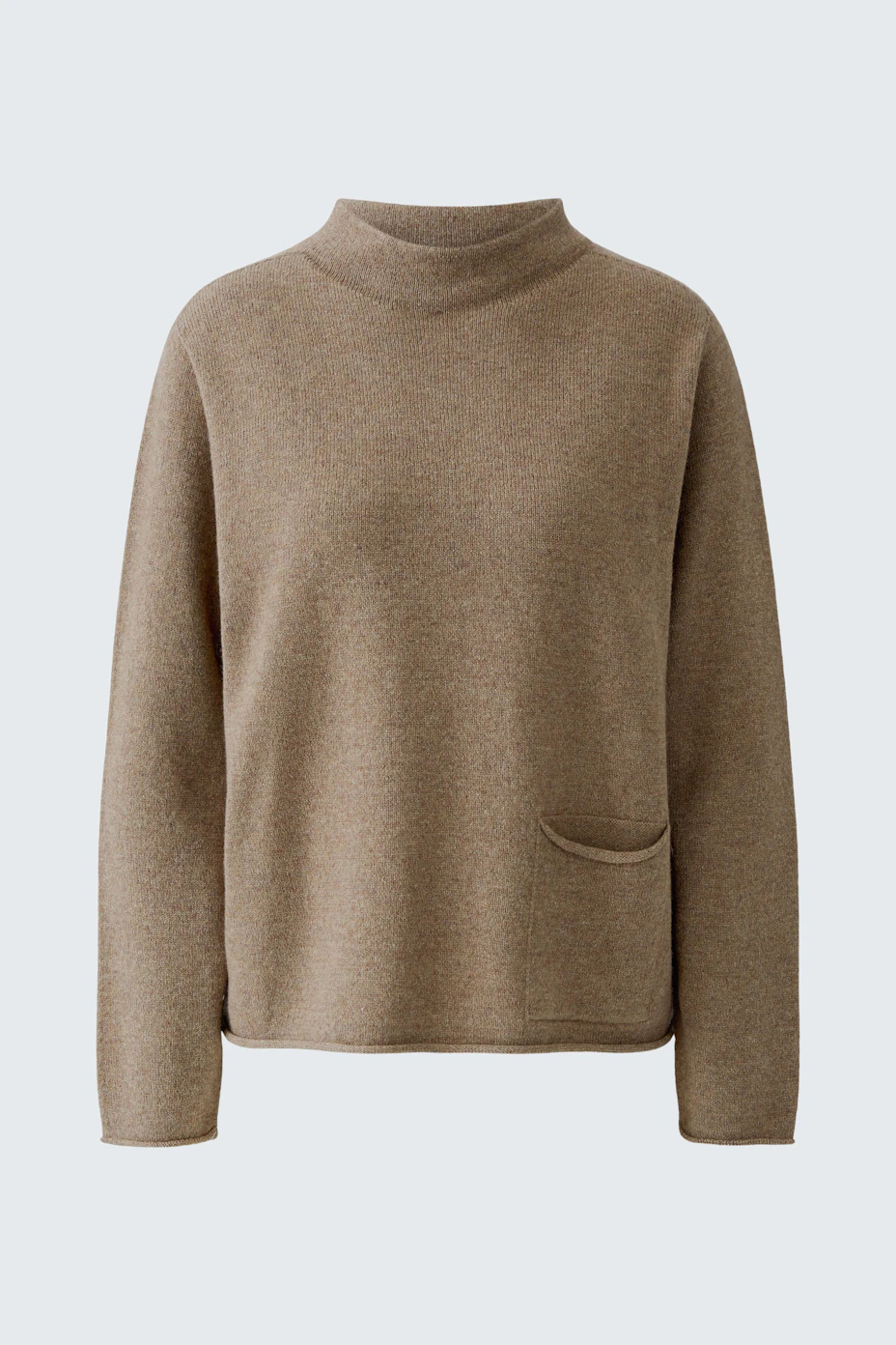 Casual women's pullover: Brown pullover with a high neck and pocket detail, perfect for everyday wear.