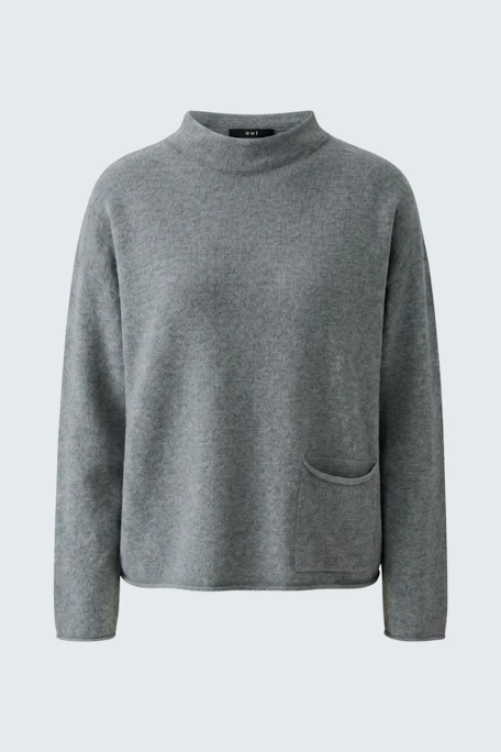 Casual women's pullover: Grey pullover with a high neck and front pocket, perfect for everyday wear.