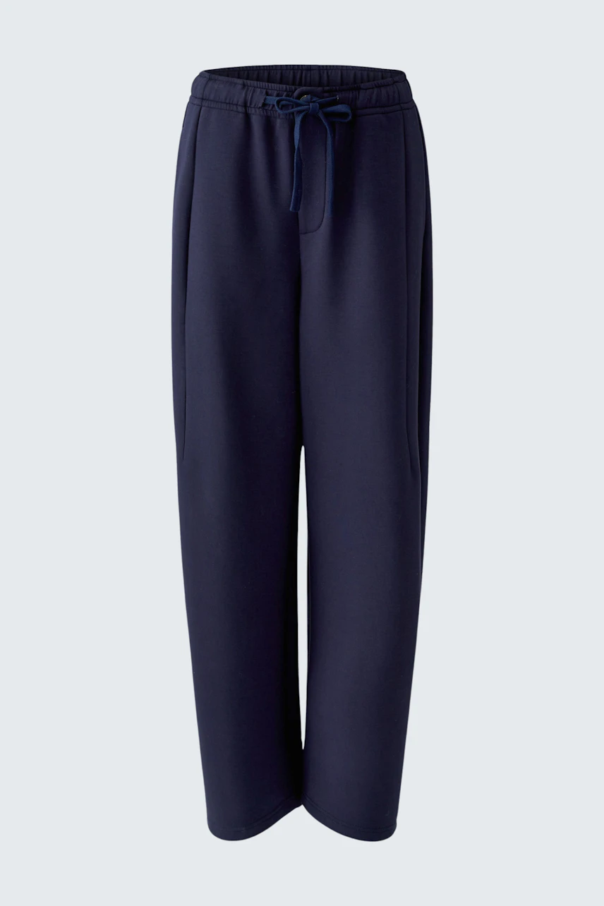 Casual women's pants: Navy blue, wide-leg pants with an elastic waistband, perfect for relaxed wear.