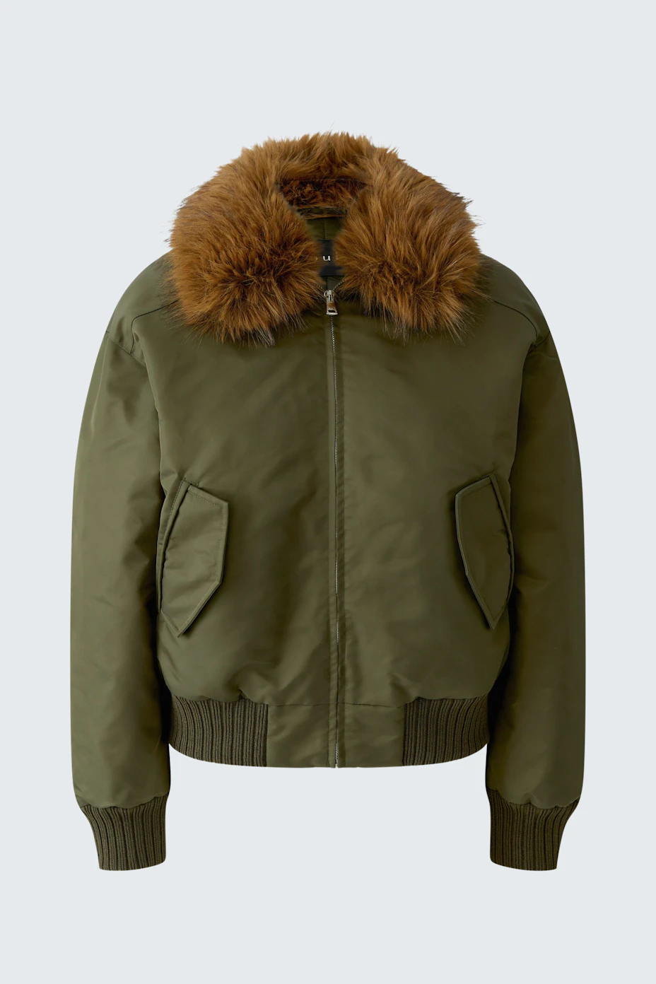 Olive green blouson with faux fur collar, perfect for a casual and stylish look.