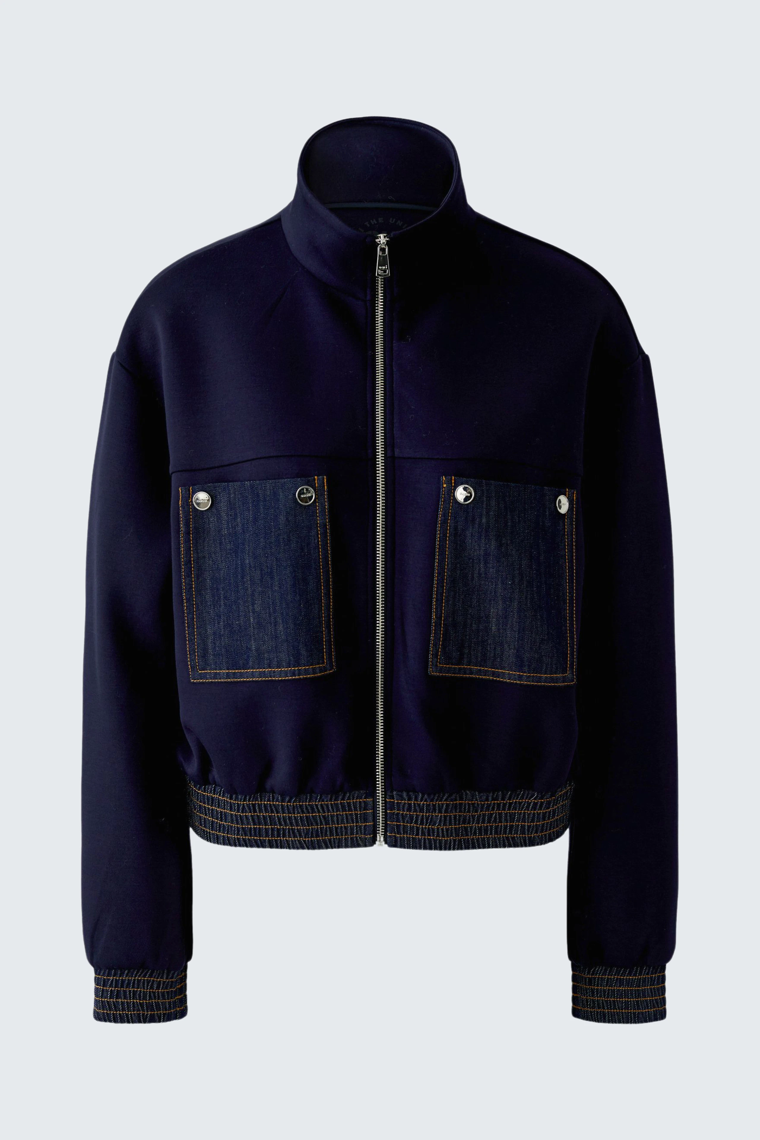 Blouson mit Reißverschluss: Dunkelblauer Blouson mit aufgesetzten Taschen und Stehkragen, ohne Model.